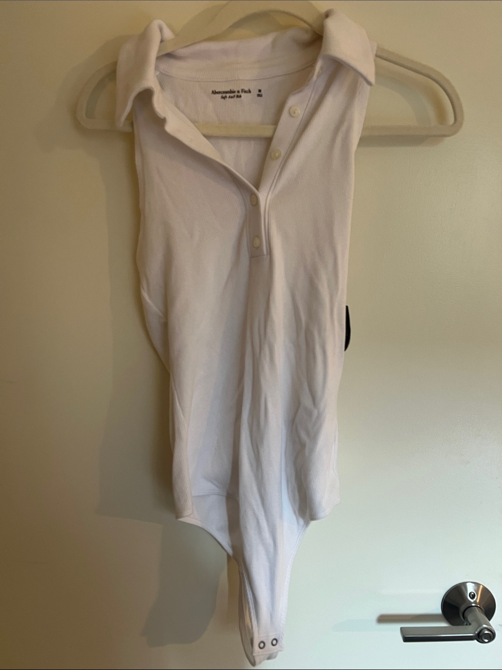 Abercrombie & Fitch White Ribbed Polo-Style Bodysuit